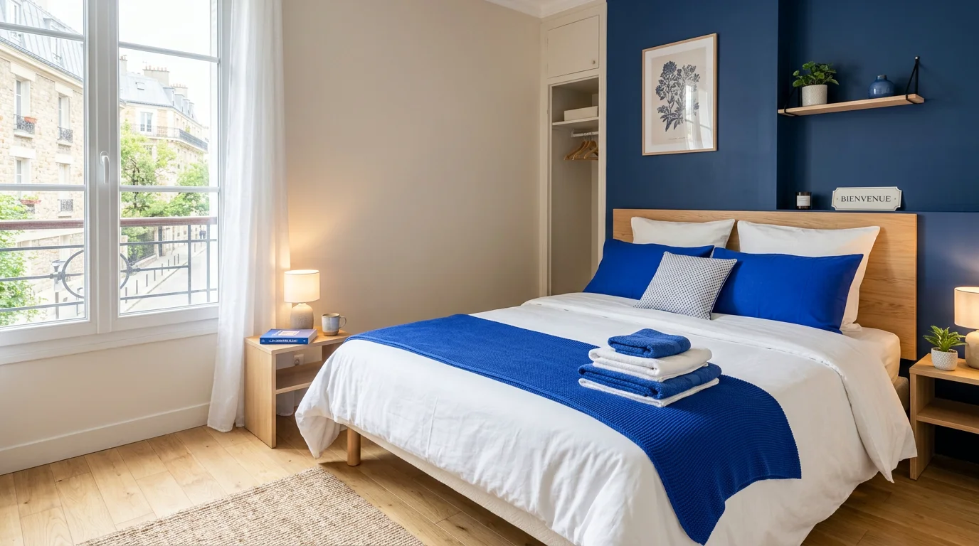 Chambre de location courte durée préparée avec linge propre à Lyon